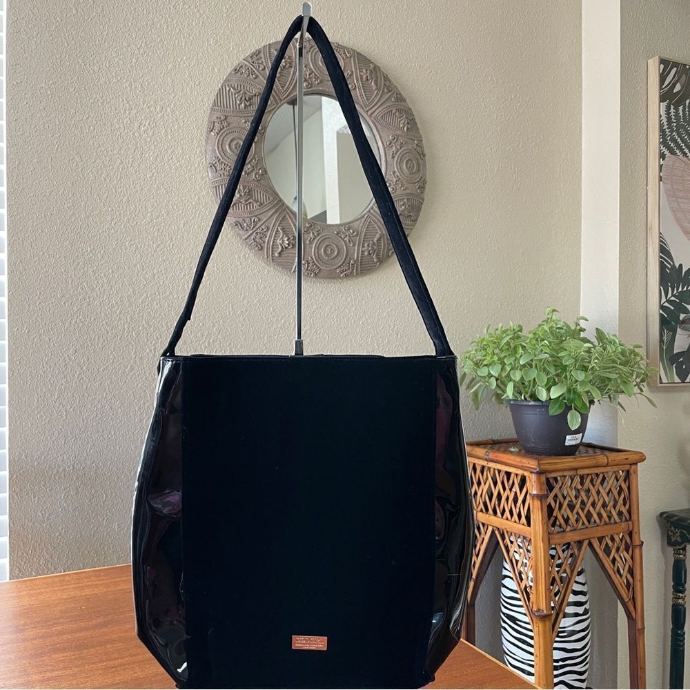 Carolina Herrera New York Good Girl Velvet Tote Black With Gold Tone Metal Plate